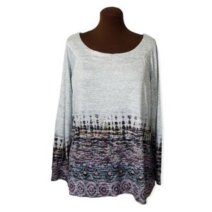 One World Grey Printed Long Sleeve Top Woman Size 1X